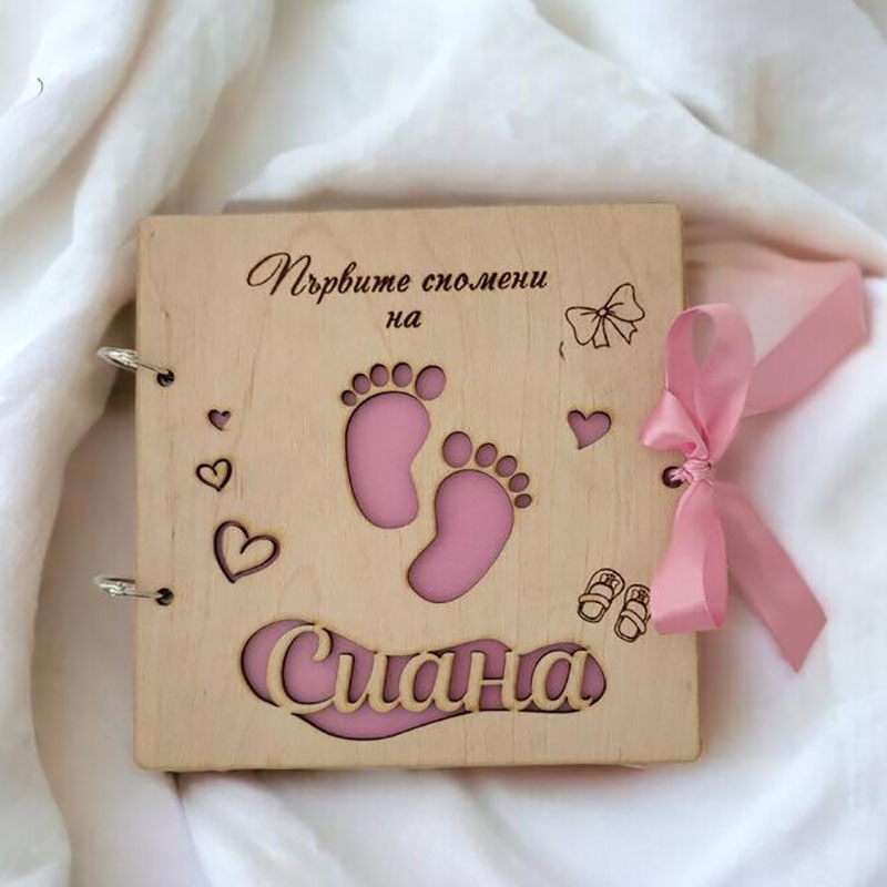 Custom Photo Book - Personalized Photo Album,Wooden Covers Baby Book,First