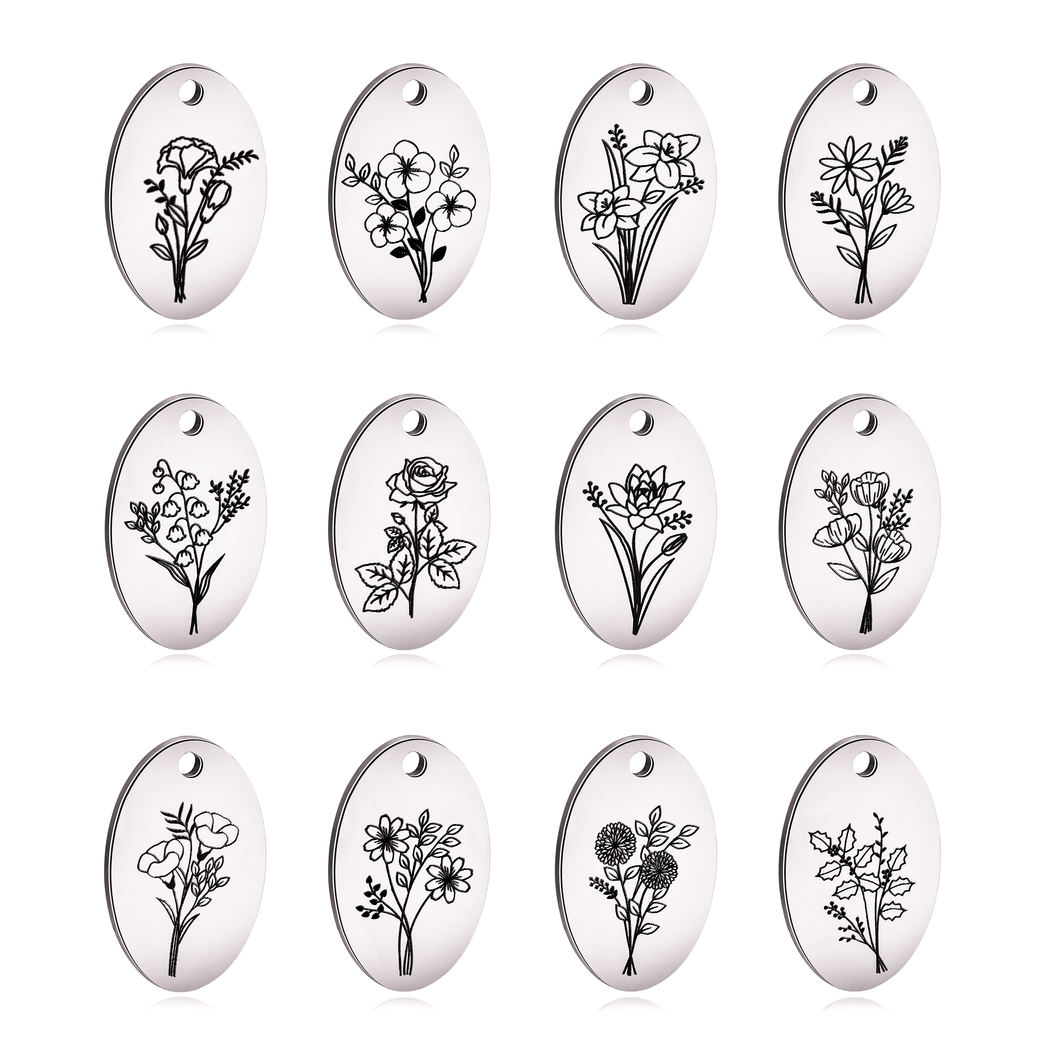 5Pcs Oval Birth Month Flower P - Birth Flower Necklace recensie en prijs
