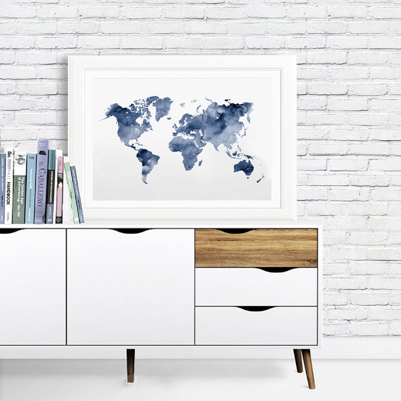 Blue World Map Print Navy Map  - Custom Star Map recensie en prijs