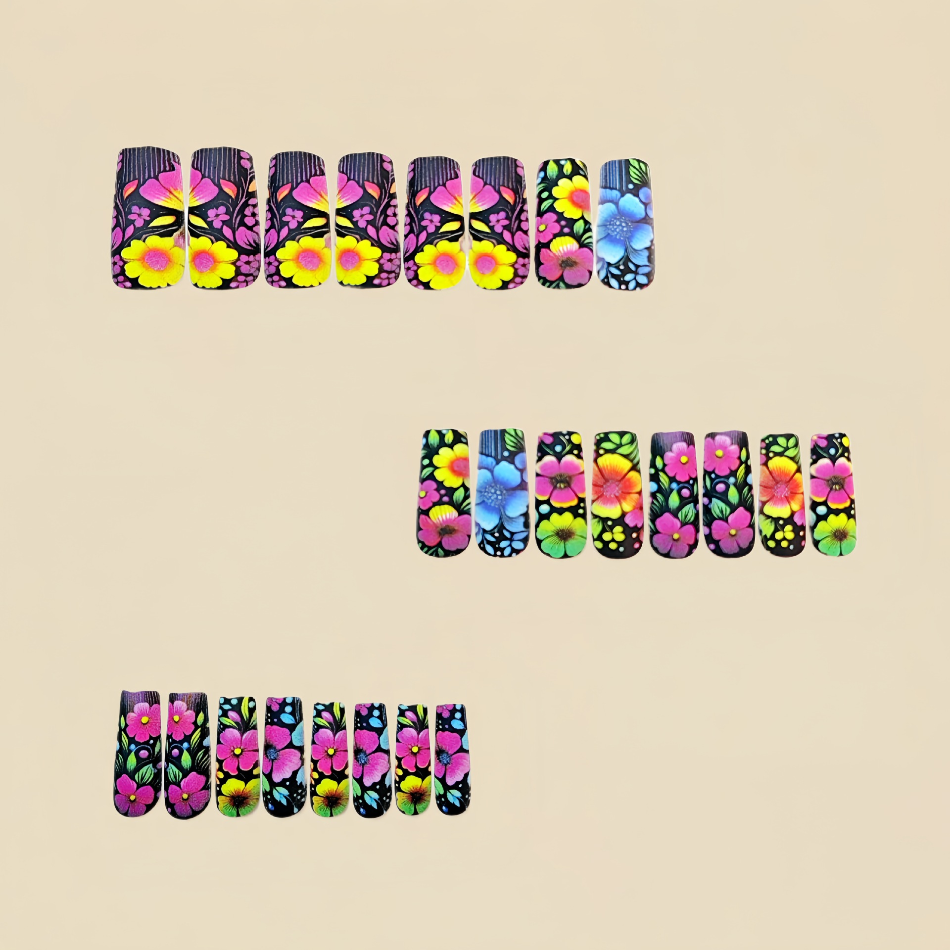 Medium long fake nails gradien - Pressed Flower Art recensie en prijs