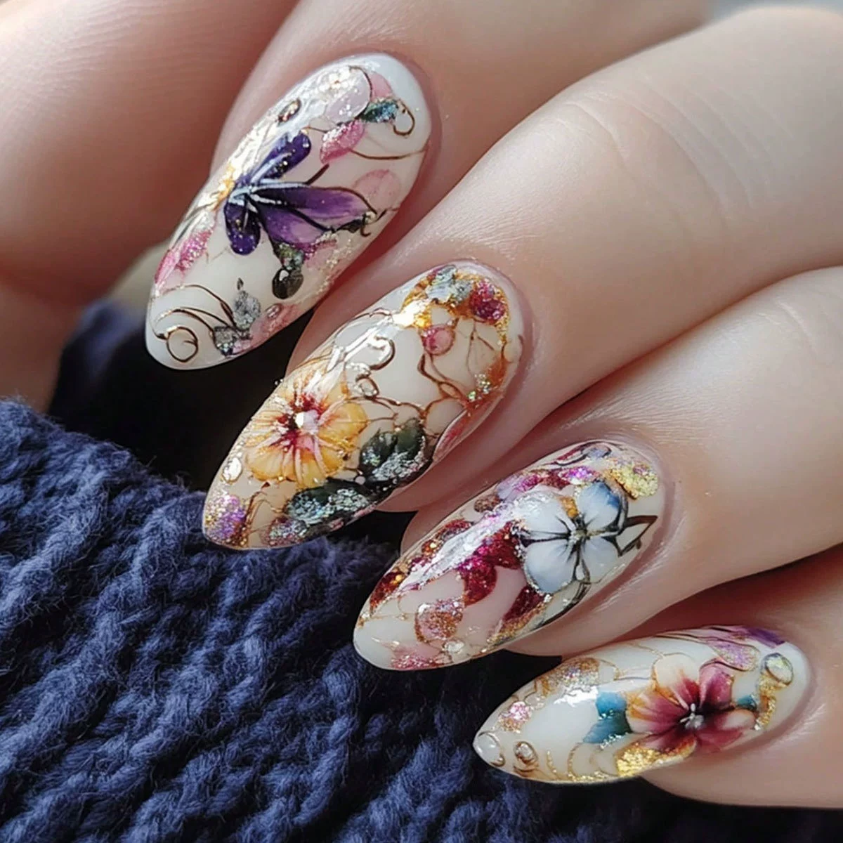 24Pcs Simple Almond Nails Tips - Pressed Flower Art recensie en prijs