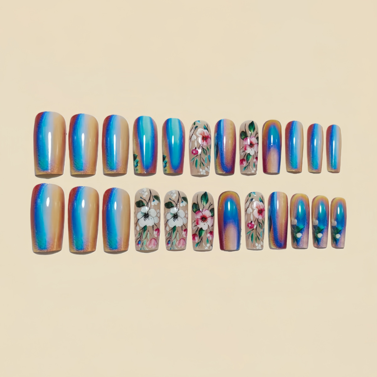 Medium long fake nails for wom - Pressed Flower Art recensie en prijs