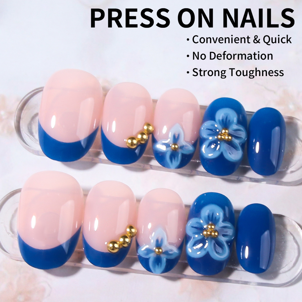 24pcs Short Oval 3D Gel Nail S - Pressed Flower Art recensie en prijs