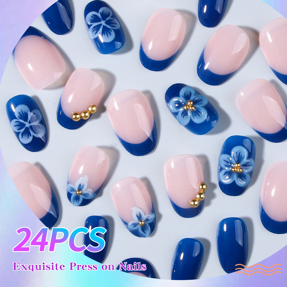 24pcs Short Oval 3D Gel Nail S - Pressed Flower Art recensie en prijs
