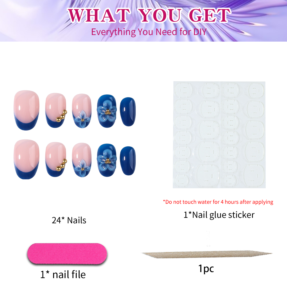 24pcs Short Oval 3D Gel Nail S - Pressed Flower Art recensie en prijs