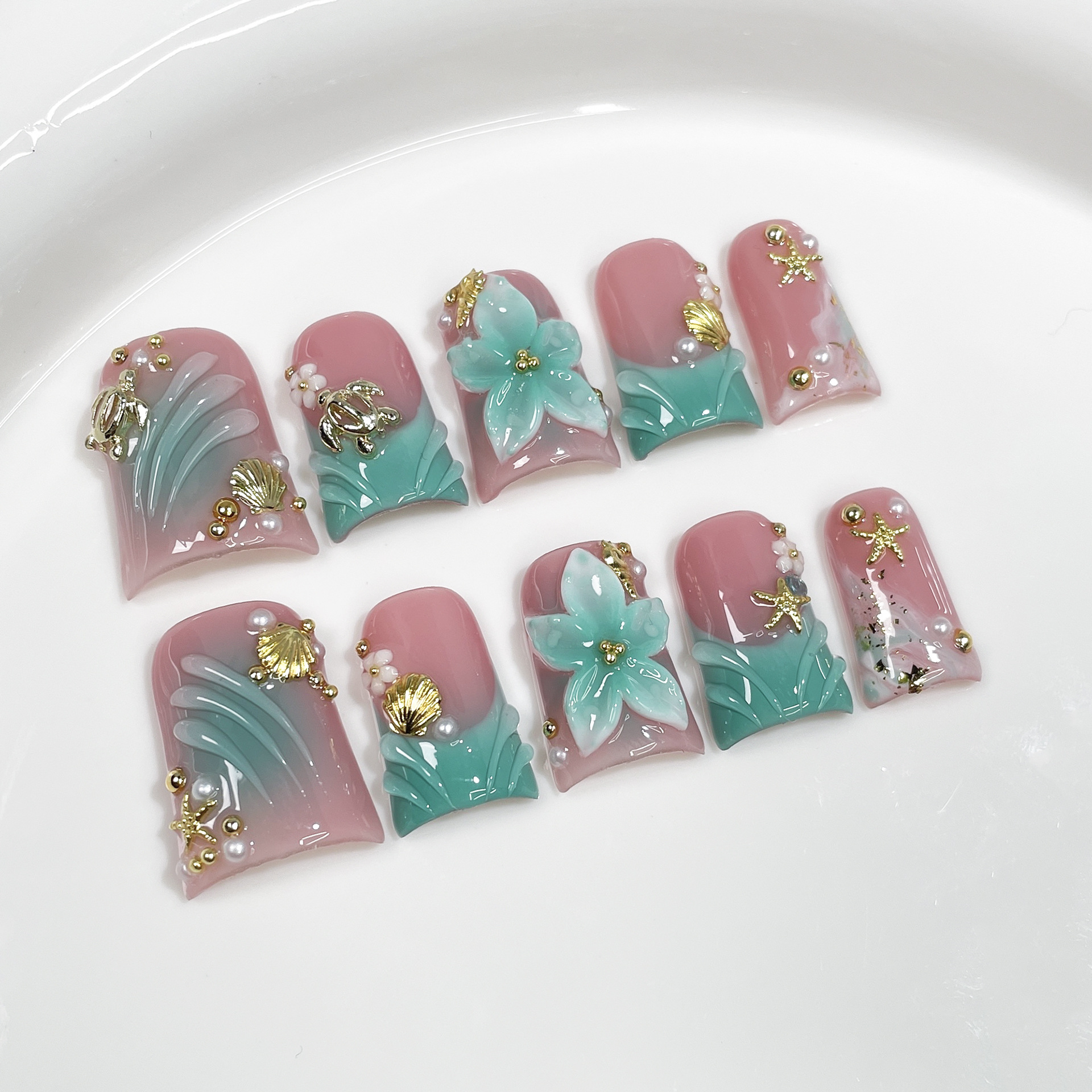 10pcs Ocean Style Fake Nails D - Pressed Flower Art recensie en prijs